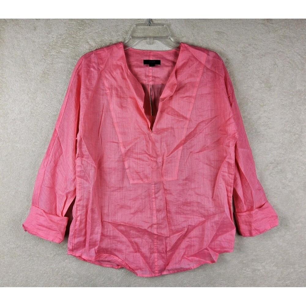 J Crew Women's Long Sleeve 100% Ramie V Neck Blouse Top Size XS